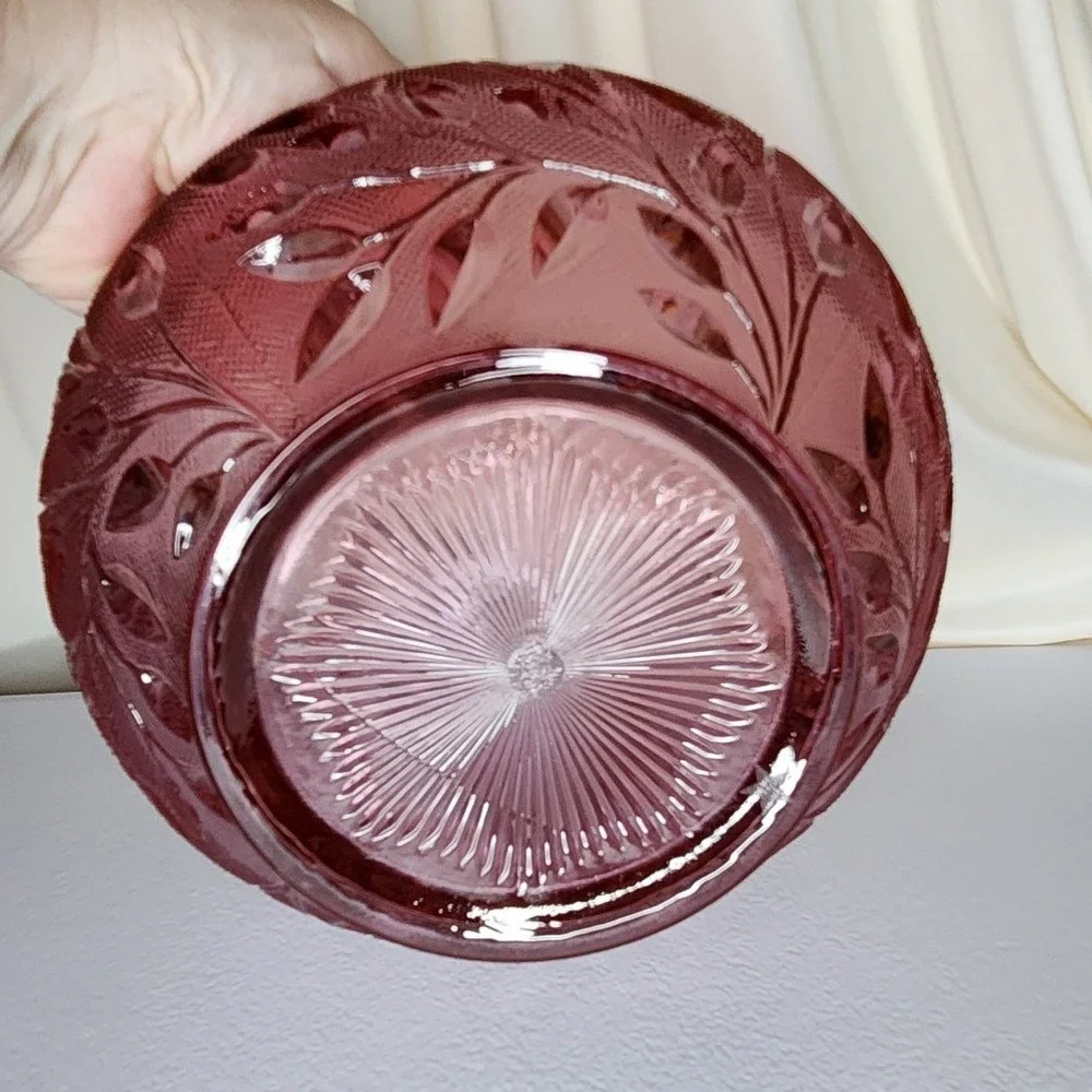 Fenton Pink/Purple Cut Glass Candle Bowl